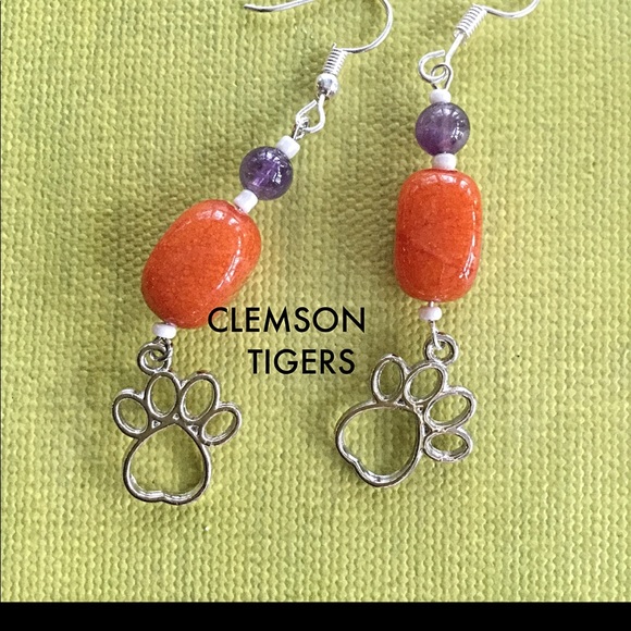 Purple and Orange Earrings Clemson Earrings Purple Drop Earrings Purple and Orange Beaded Earrings Orange Drop Earrings